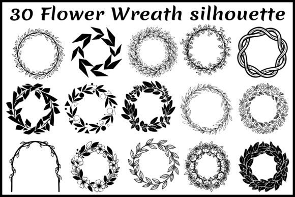 30 Flower Wreath Silhouette Bundle: Elegant Graphics for Branding & Visual Content