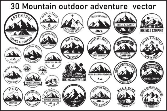 30 Mountain Outdoor Adventure Badge Set – Graphics & Illustrations for Crafters