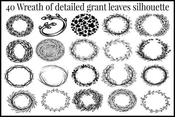 40 Detailed Leaf Wreath Silhouette