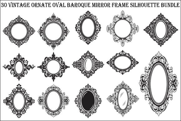 Baroque Oval Mirror Frame Graphics: Elegant Illustrations for Timeless Branding