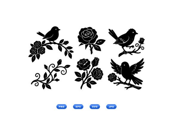 Birds and Rose Clipart Set: Elegant Illustrations for Branding and Packaging