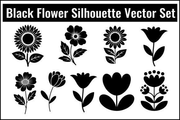 Black Flower Silhouette Vector Set: Clean Graphics for Modern Blog & Editorial Design