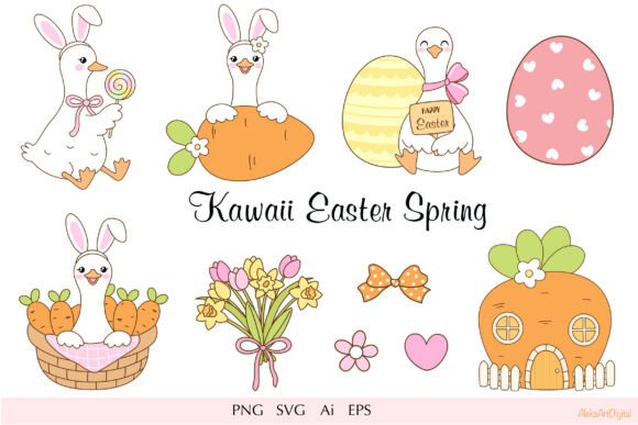 Easter Carrot House & Geese Collection – Whimsical Graphics for Spring Content