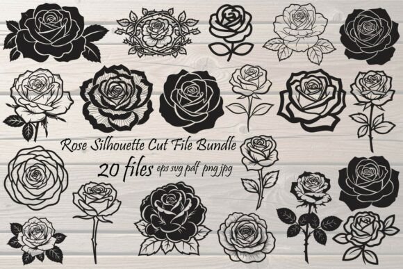 Elegant Rose Silhouette Graphics for Branding and Illustration Projects