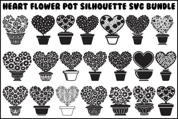 Heart Flower Pot Silhouette SVG Bundle – Elegant Graphics for Craft & Digital Sellers