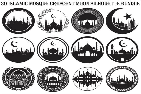 Islamic Mosque Crescent Bundle: Elegant Graphics for Handmade Crafting