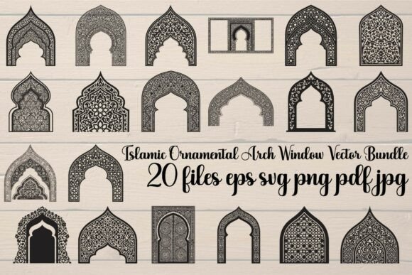 Islamic Ornamental Arch Window Vector: Elegant Graphics for Rich Editorial Design