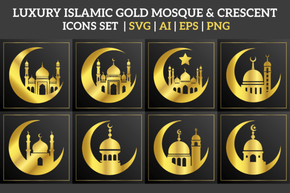 Luxury Islamic Gold Mosque Crescent Graphics for Digital Sellers
