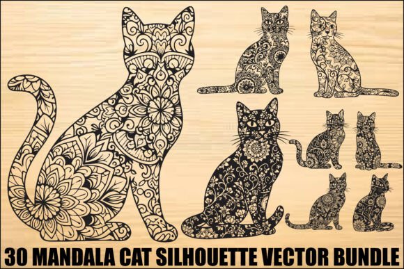 Mandala Cat Silhouette SVG Bundle: Graphics & Illustrations for Creative Bloggers