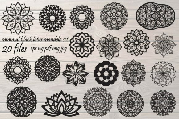 Minimal Black Lotus Mandala Bundle: Elegant Graphics for Branding & Illustrations
