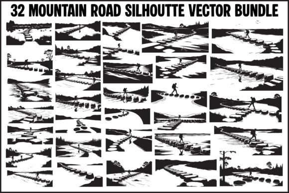 Mountain Road Silhouette Vector Bundle: Graphics & Illustrations for Bold Branding