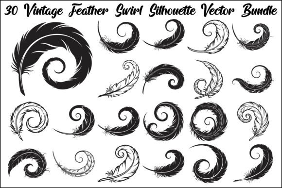 Vintage Feather Swirl SVG Bundle: Elegant Graphics for Branding & Illustrations